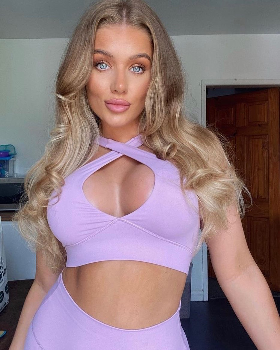 Amber in a purple two piece