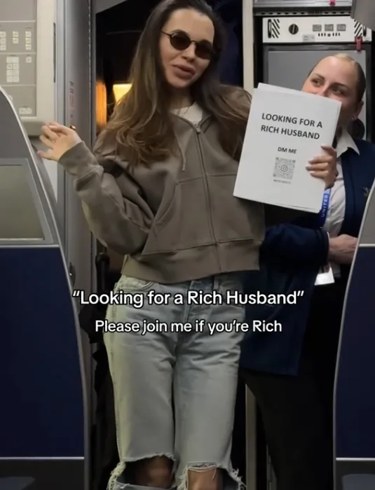 Woman goes viral after announcing her desire for a rich husband over plane tannoy