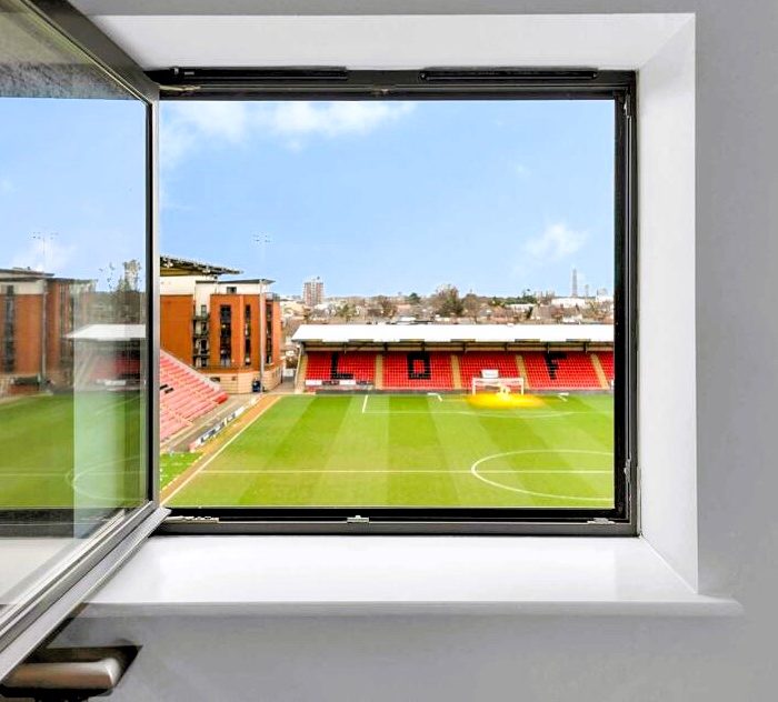 Permanent season ticket anyone? Flat with pitch side view on sale for £350,000