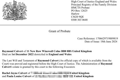 Raymond Calvert, Britain's oldest dad at 78, leaves £25,000 to son Jamie Rai and partner Charlotte in his will. He passed away at 91, leaving an estate of £760,583.