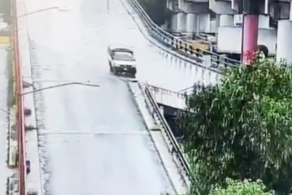 A pickup truck plunged 33ft off an overpass near Mexico City, landing upside down. Miraculously, the driver survived with multiple fractures. Learn more about the crash.