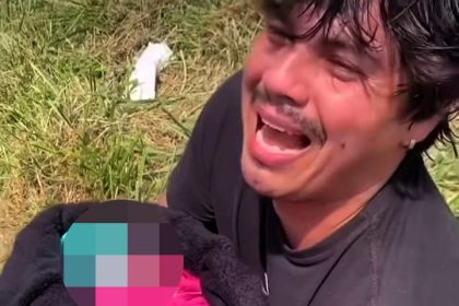 A calm dad delivers his baby daughter on the side of a motorway after his wife goes into labor en route to the hospital. The heartwarming footage captures the emotional moment.