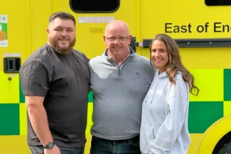 A carpenter whose heart stopped for 20 minutes after a roadside cardiac arrest was saved by quick-thinking passersby and paramedics. Their CPR efforts saved his life.