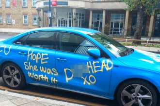 Graffiti-covered Audi in London sparks cheating accusations; messages like ‘Hope she was worth it’ and ‘Liar’ draw shocked reactions from the public.