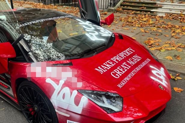 Luxury property developer's £350k Lamborghini Aventador vandalized in Mayfair with spray-painted abuse, sparking outrage and a £5,000 reward for information.