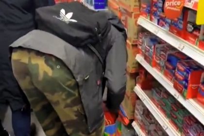 A shoplifter stunned shoppers by stealing a box of toothpaste from Poundland in Notting Hill, London, amid rising thefts during the cost-of-living crisis.