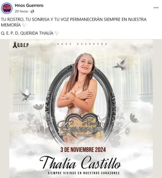 Singer Thalía Manrique Castillo, 27, fatally shot in Peru during a bus robbery after a performance. Bandmates mourn as police investigate.