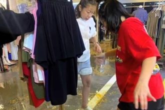 Sewage waterfall floods Bangkok's Central Ladprao shopping centre after a broken toilet, causing damage and a foul smell. Shoppers left stunned by the messy chaos.