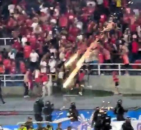 A football match in Colombia erupted in chaos as an América fan fired fireworks at police, forcing officials to halt the Copa Colombia final in the 84th minute.