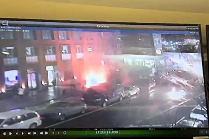 A suspected gas leak in Brooklyn sparked a massive fireball, sending pedestrians fleeing. The explosion lit up the street before flames died down, leaving thick smoke.