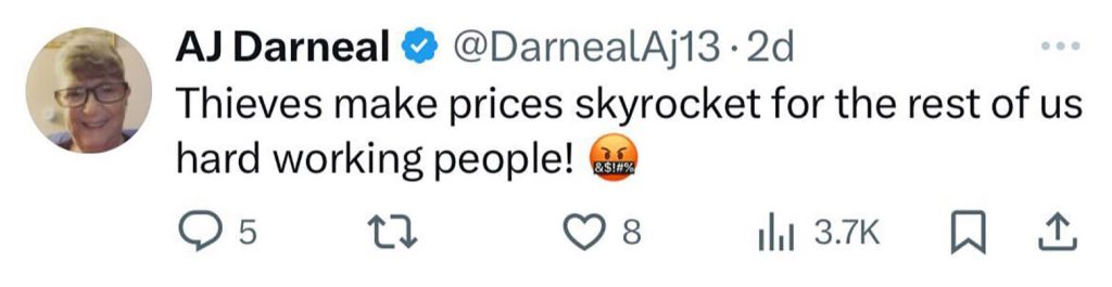 Social media comment on the post of Casual shoplifter caught on camera stealing from Marks & Spencer Holborn branch, sparking outrage online with 5M+ views. Public calls for tougher measures on theft.