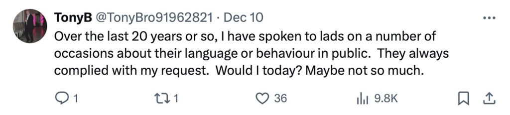 Social media comment on the post of Top cop Caroline Hay sparks debate after confronting rowdy teens on a train, urging Brits to "give it a go" despite safety fears amid the UK's knife crime concerns.