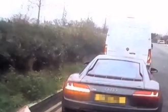 An Audi R8 driver had a lucky escape after losing control and smashing into the central reservation twice on the Hayes Bypass, narrowly avoiding other vehicles.