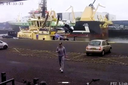 A man's car rolled into the sea after he forgot to engage the handbrake near a port in IJmuiden, Netherlands. The dramatic moment was caught on CCTV, sparking amazement.
