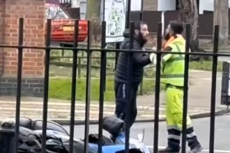 Two men clashed in a road rage brawl on Old Ford Road, Bethnal Green, with one attempting a martial arts leg sweep. Locals compared the dramatic scene to EastEnders.