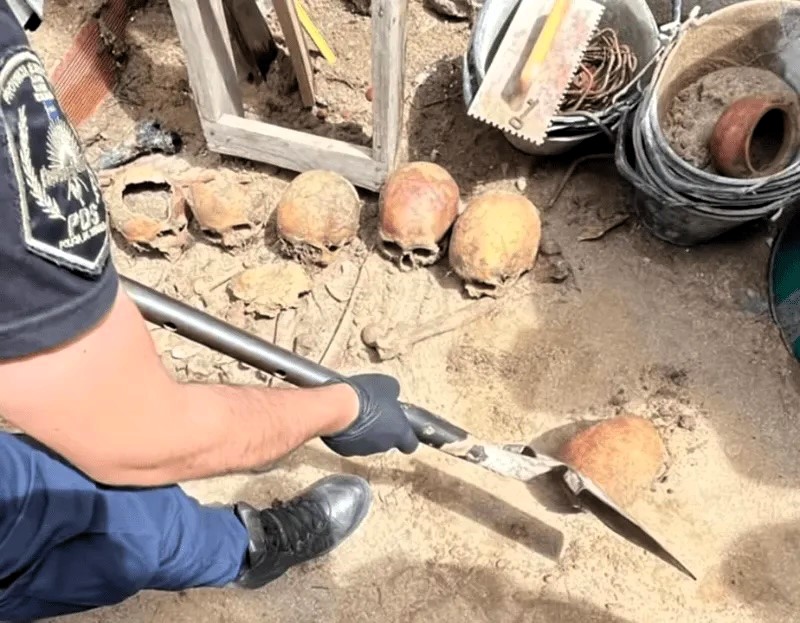 Workers at a building site in Argentina uncovered over 10 human skulls, sparking fears of black magic rituals as police investigate their origins and possible grave robberies.
