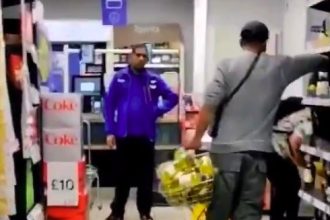 A thief casually strolled out of a Tesco in Southall with a basket full of cooking oil and a bottle of wine - leaving stunned staff and shoppers calling for tougher action.