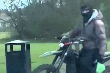 Motorcyclist throws bag of dog poo at council warden in Stanley, County Durham - caught on camera as officials appeal for help identifying the balaclava-wearing rider.
