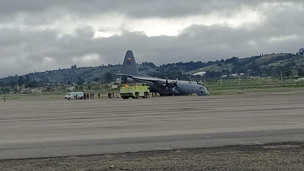 A Lockheed C-130 Hercules donated to Ecuador's Air Force veered into a ditch after brake failure at Cotopaxi Airport - no injuries reported as investigations continue.