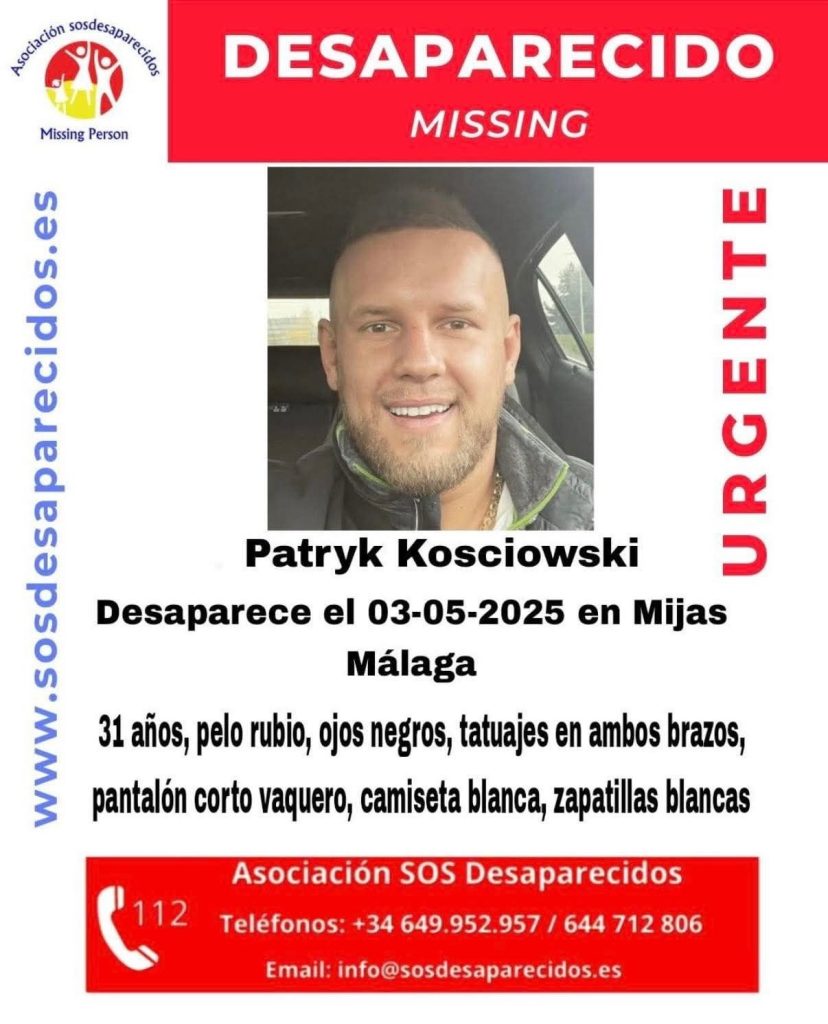 Cage fighter Patryk Kościowski vanished after a row with his fiancée on Spain’s Costa del Sol, last seen walking alone on a motorway at 2:30am with no contact since.