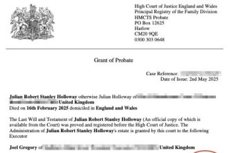 Carry On star Julian Holloway left most of his £500k estate to stepson Joel Gregory but gifted £25k to daughter Sophie Dahl before asking for his ashes to be scattered at Lord's.