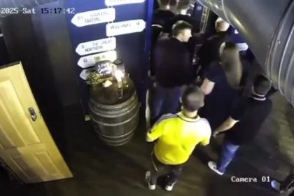 A thrilled Leeds fan swiped a candle from a bar while celebrating the club’s Premier League return, leaving staff amused as CCTV caught the cheeky moment.