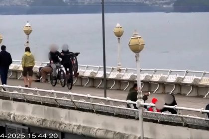 An e-bike rider doing wheelies on Torquay pier was arrested by plain clothed police for dangerous riding. The illegally modified bike will now be destroyed by officers.