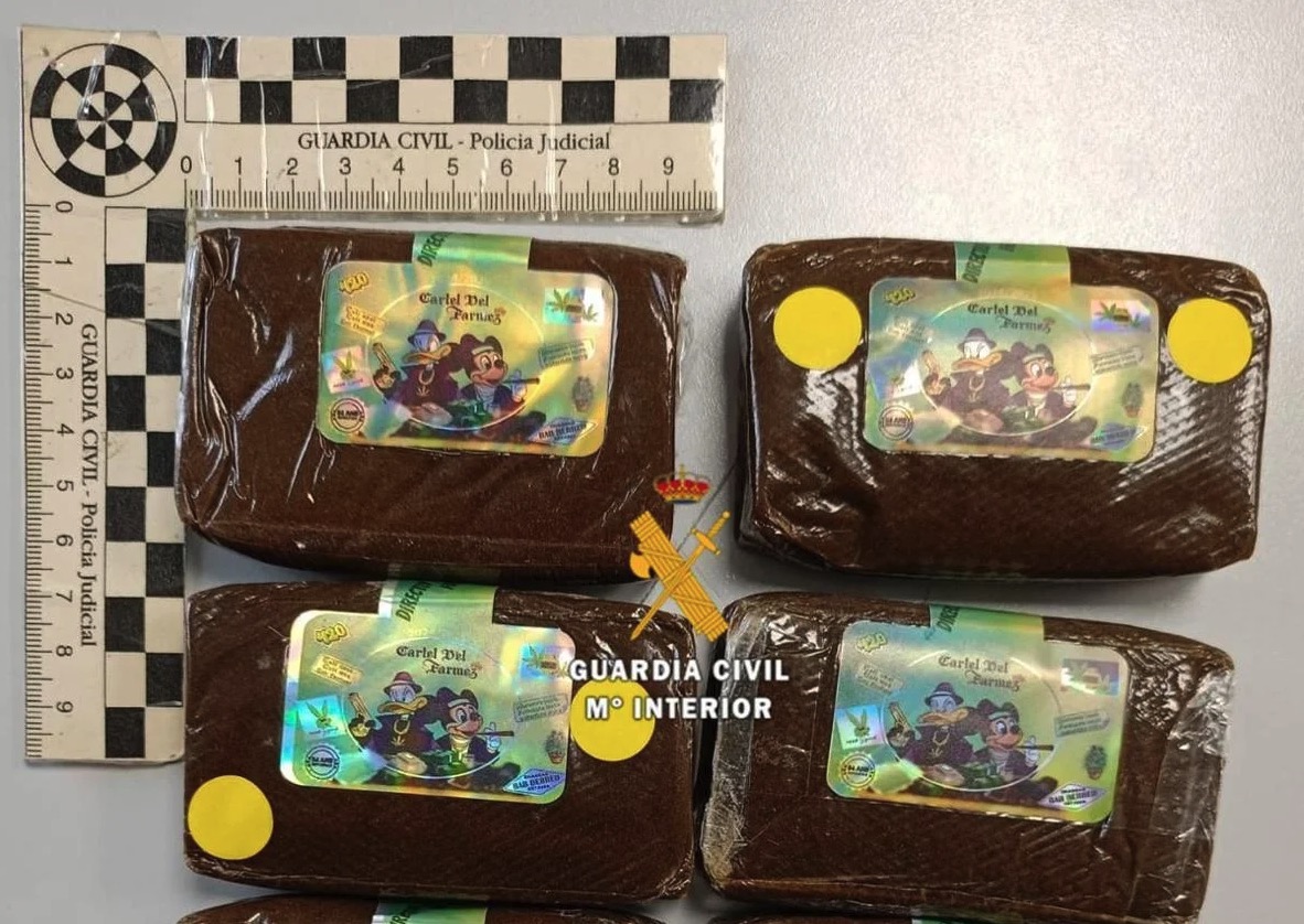 A tourist in Spain tried bribing police with £8,500 each after drugs marked with Donald Duck and Mickey Mouse were found in his hotel room - he was arrested with fake ID.