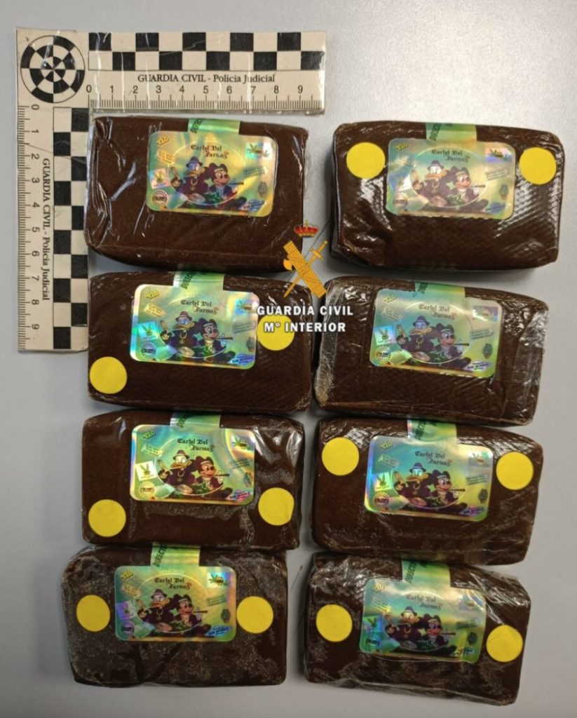 A tourist in Spain tried bribing police with £8,500 each after drugs marked with Donald Duck and Mickey Mouse were found in his hotel room - he was arrested with fake ID.