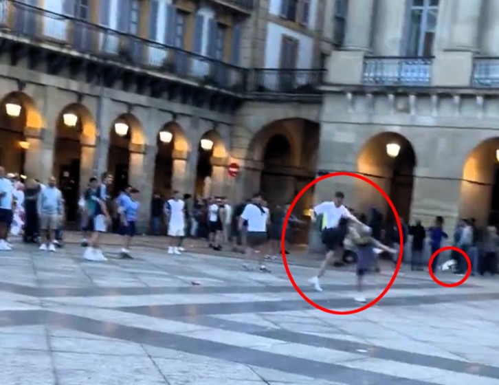 Tensions rose in San Sebastian as Spurs and Man United fans clashed over a kicked football, turning kids' play into chaos ahead of the Europa League final in Bilbao.