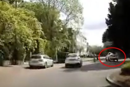 A Tesla driver in Harrow, London, narrowly avoided disaster after driving the wrong way down a busy road before swerving back just in time to avoid a head-on crash.