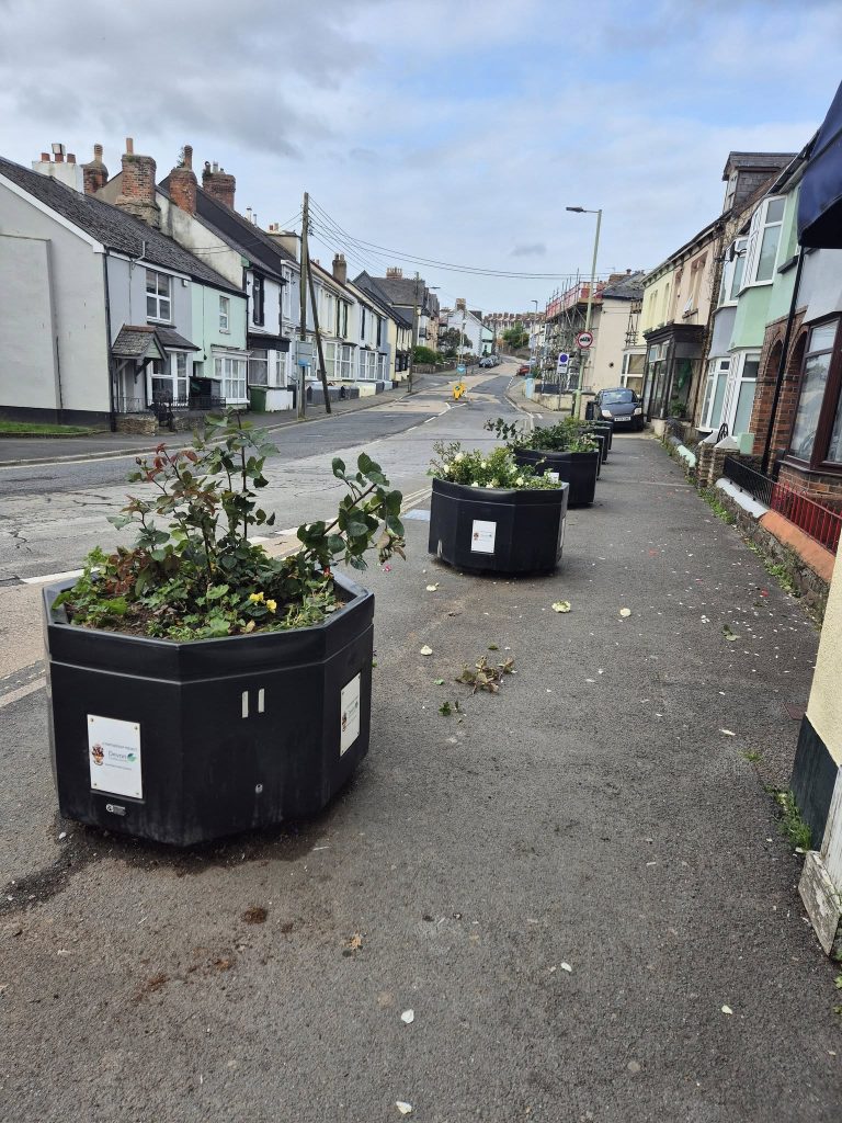 Floral display destroyed by vandal in historic Bideford caught on camera - locals outraged as man stomps blooms and slashes boxes with his shoe in mindless act.