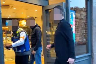 Chaos erupted at a Greggs in Newcastle after a man confronted a thief and a flying kick sparked a wild brawl that spilled into the street before police stepped in.