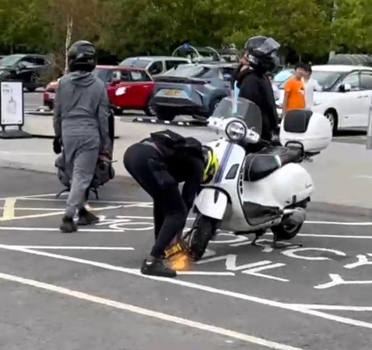Masked thieves armed with angle grinders stole mopeds from IKEA Croydon in broad daylight as stunned shoppers watched. Police are investigating and no arrests made.