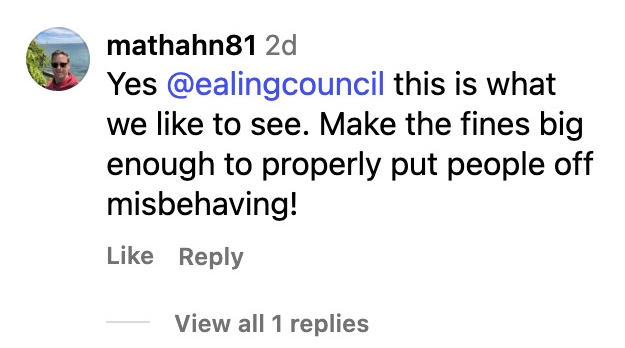 Social media comment on the post of Fly-tipper caught on CCTV dumping rubbish by bin in Southall - Ealing Council launches investigation and urges public to help name and shame offender.