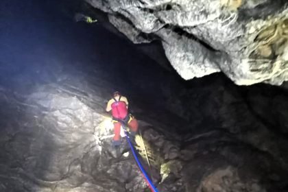 Two men trapped 196ft underground in Eldon Hole cave rescued in Derbyshire after all night haul operation by volunteers left them safely back on the surface by 3am.