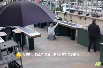 Woman caught on CCTV urinating in a bucket at Dutch garden centre after toilets broke. Shoppers stunned as she later threw the urine across the floor in disgust.