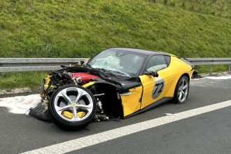 A £380k Ferrari was written off after crashing with a Polestar and lorry on the A3 in Germany - all drivers escaped with minor injuries but 65 gawkers face fines.