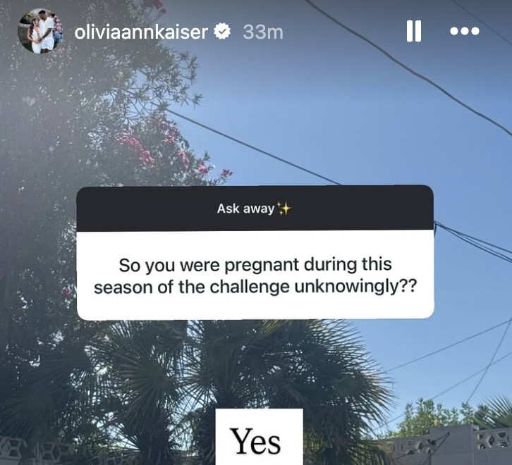 Love Island star Olivia Kaiser reveals she was secretly pregnant while filming The Challenge - reality favourite expecting first baby with Theo Campbell in December.