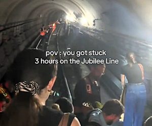 London Underground Jubilee line passengers trapped for 3 hours were forced to walk the tracks in sweltering heat after electrical failure left them stranded between stations.