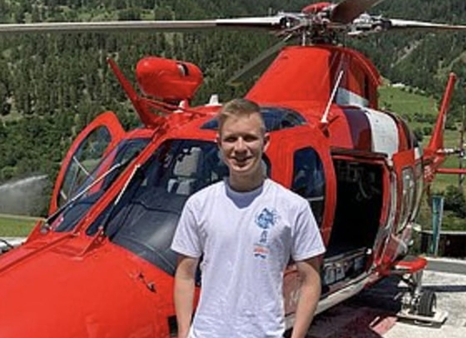 Aspiring rescue pilot Leon Moser, 19, was crushed to death when a bronze statue collapsed as he climbed it in Glurns, Italy - the tragedy happened before shocked friends.