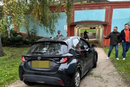 A confused driver smashed his £25,000 Mazda after accidentally driving into a subway in Stourbridge, scraping walls and causing chaos before finally escaping onto the main road.