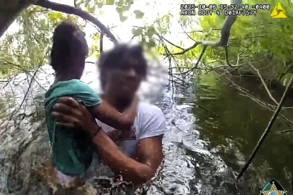 Hero teen rescues missing autistic sister from Florida lake - dramatic bodycam footage shows 17-year-old saving five-year-old from drowning as police praise his bravery.
