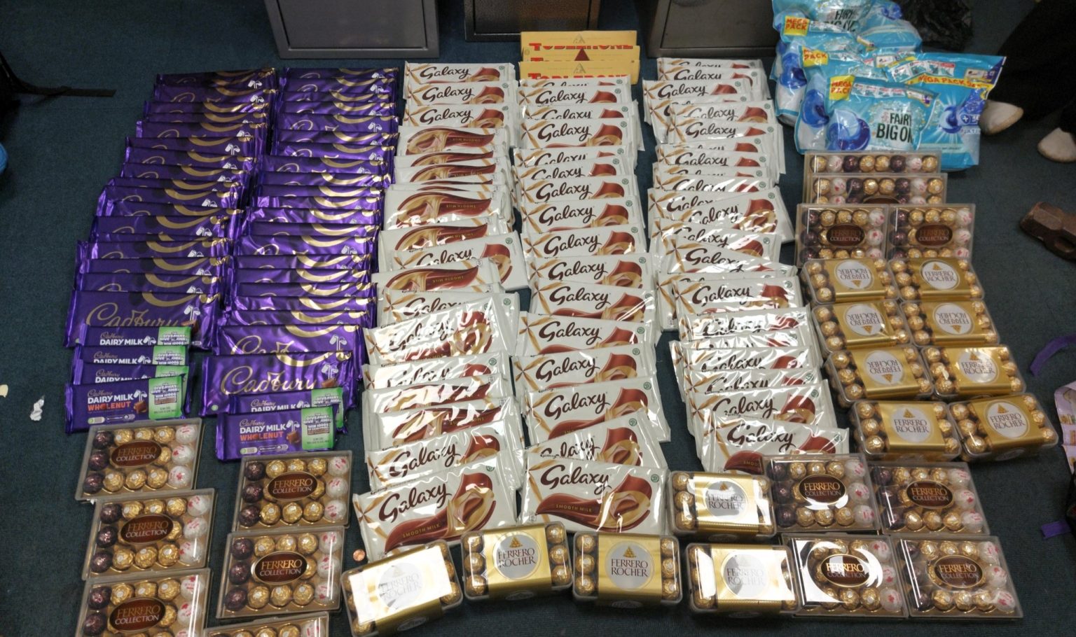 A husband and wife dubbed Bonnie and Clyde were caught with 135 stolen chocolate bars after their car was stopped by police during a nationwide shoplifting spree.