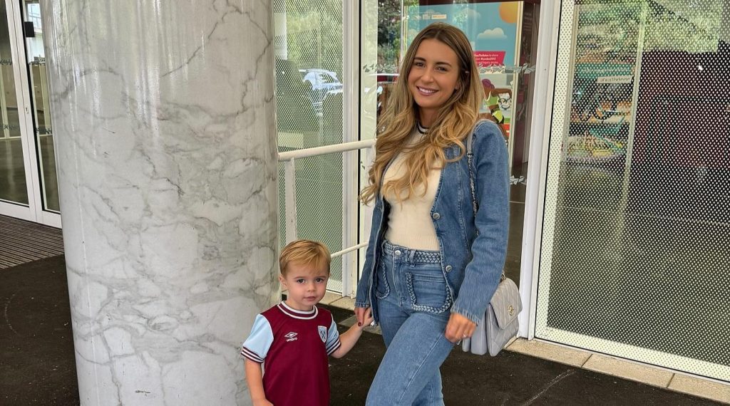 Dani Dyer revealed her son Santi now sings a cute PG version of West Ham’s cheeky Bowen’s on fire chant swapping the rude lyrics for kissing in a moment that left her in stitches.