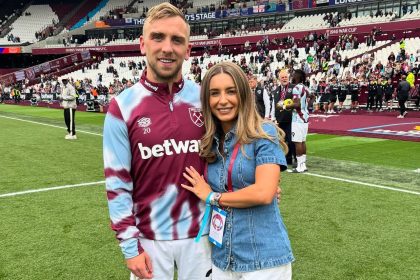 Dani Dyer revealed her son Santi now sings a cute PG version of West Ham’s cheeky Bowen’s on fire chant swapping the rude lyrics for kissing in a moment that left her in stitches.