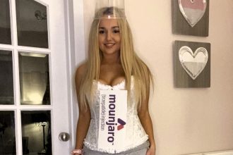 A woman who lost two stone on Mounjaro went viral after dressing up as the weight loss jab for Halloween creating a hilarious DIY costume that wowed millions online.