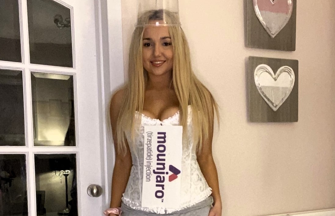 A woman who lost two stone on Mounjaro went viral after dressing up as the weight loss jab for Halloween creating a hilarious DIY costume that wowed millions online.