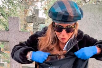 A superfit gran buried her exes' underwear, neckties and her phone in a cemetery this Halloween to banish dark energy and move on from heartbreak with a symbolic ritual.