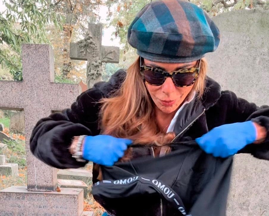 A superfit gran buried her exes' underwear, neckties and her phone in a cemetery this Halloween to banish dark energy and move on from heartbreak with a symbolic ritual.